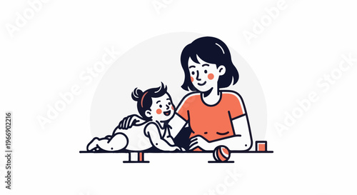 Cheerful mother and baby playing together on a simple toy