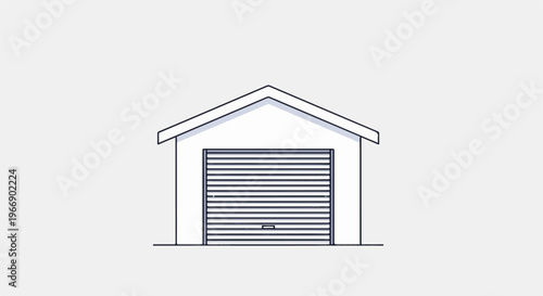 Simple line drawing of a white garage with a closed roller door
