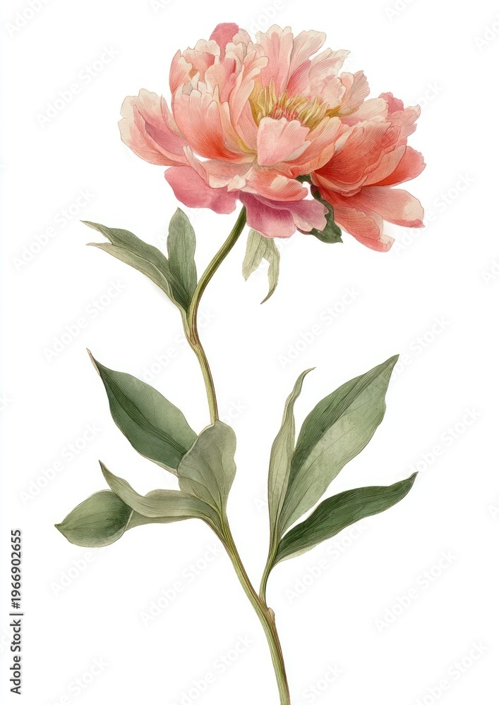 Fototapeta premium Elegant watercolor pink peony illustration.