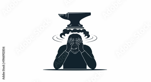 Silhouette of person with hands on head under anvil representing stress