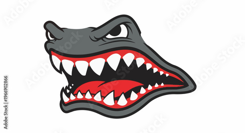Fierce cartoon shark head with open mouth and sharp teeth