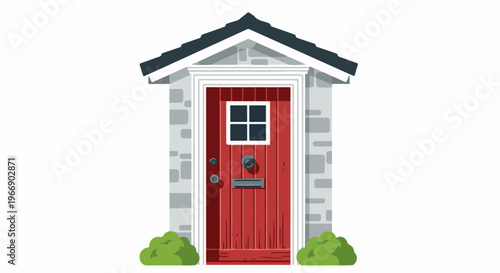 Red front door with window and knocker