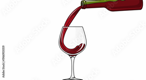 Red liquid pours from bottle into wine glass with swirling motion