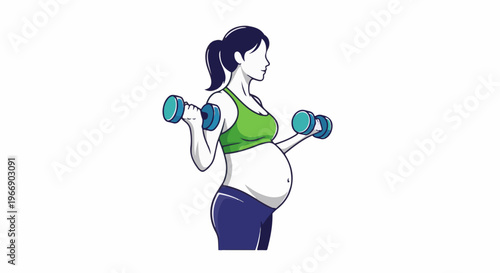 Pregnant woman exercises with weights, healthy fitness during gestation
