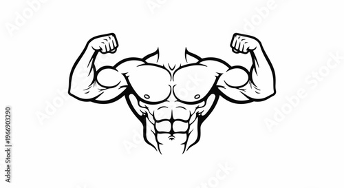 Stylized illustration of a muscular torso and arms flexing