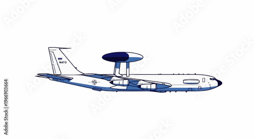 Military aircraft with large radar dome and 'NATO' text on tailfin