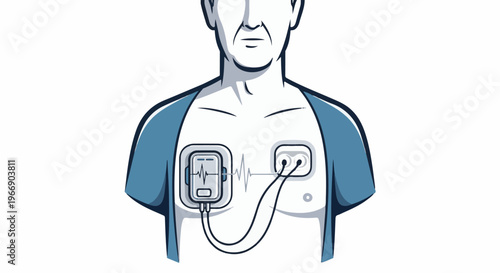 Medical device on chest monitoring heart rhythm and activity