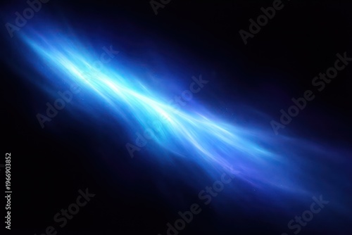 Luminous blue energy beam on black background, ethereal glowing light trail, abstract cosmic nebula motion for sci-fi and technology concepts