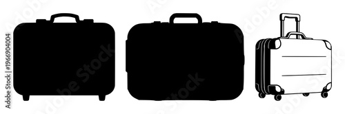 Digital nomad suitcase icon set with solid black icon on white background featuring suitcase, travel, icon with black and nomad