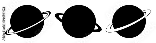 Planet icon set with solid black silhouette on white background featuring celestial object, space, astronomy with vector and minimalism