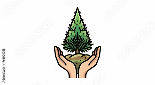 Gentle hands cradle a young tree emerging from soil