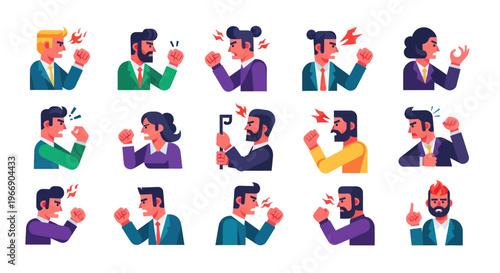 Angry Business People Arguing, Conflict and Frustration Icons
