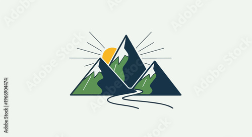 Sunrise over jagged peaks, a winding path leading to adventure