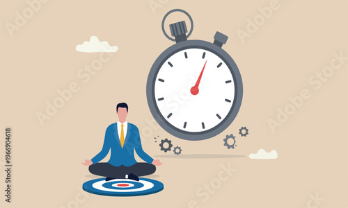 professional, productivity reach target in timely manner concept businessman meditate on target and stopwatch