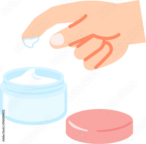 プラスチック容器から指ですくったクリーム