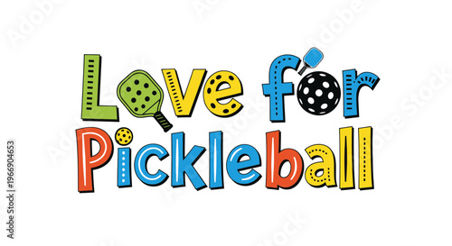 Love for Pickleball - Colorful Text and Graphics