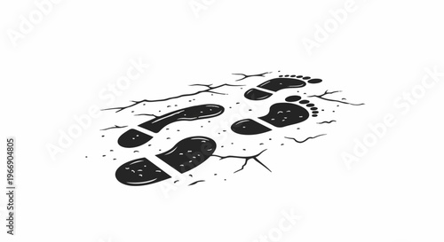 Footprints pressed into cracked ground, suggesting a journey