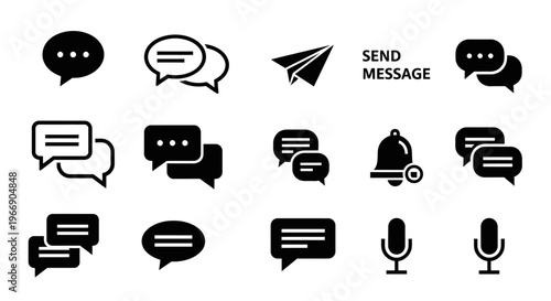 Messaging Chat Icon Set UI UX, Conversation Notification Voice Message Flat Vector Icons
