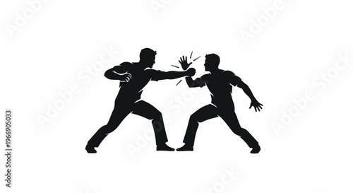 Two male silhouettes in a confrontational boxing stance, one punching