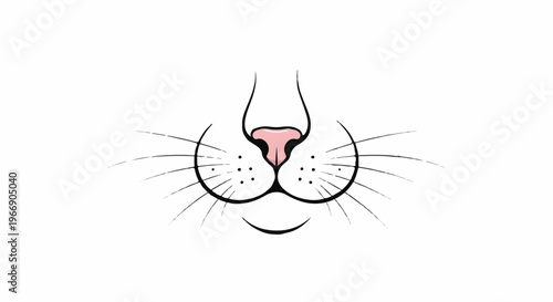 Simple minimalist illustration of a cat's nose, whiskers, and smile