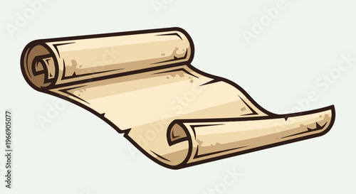 Cartoonish scroll unfurled, showing aged parchment with torn edges and rolled ends