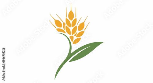 Stylized golden wheat stalk with a green leaf