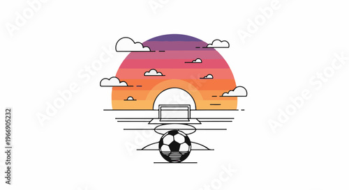 Sunset over a laptop and soccer ball, representing dreams