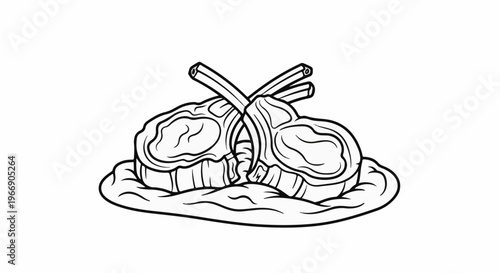 Stylized line art of two lamb chops on a plate