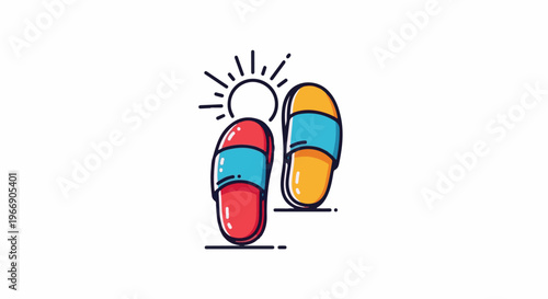 Two colorful slides, one red and one yellow, sit near a cartoon sun