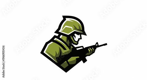 Stylized military figure in uniform, aiming a rifle, digital art