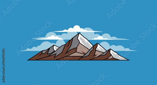 Jagged, snow-capped mountain peaks under a bright blue sky with scattered clouds