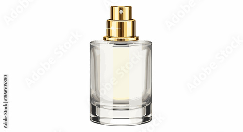 Clear glass perfume bottle with a golden spray pump top and light amber liquid