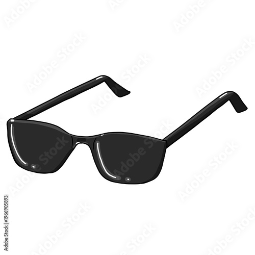 Hand-drawn black sunglasses isolated on a transparent background. Modern stylish eyewear with dark lenses and sleek frames