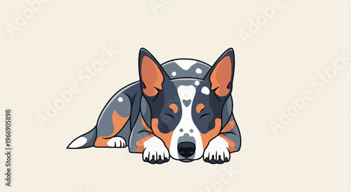 Chibi-style dog sleeping peacefully on a plain background