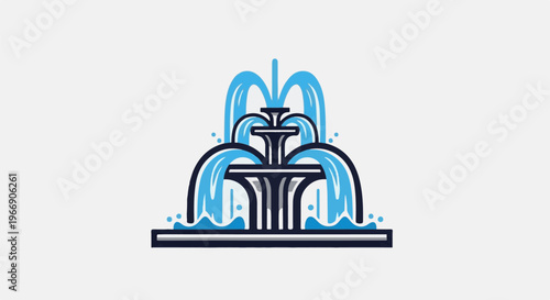 Stylized multi-tiered fountain with cascading blue water against a light background