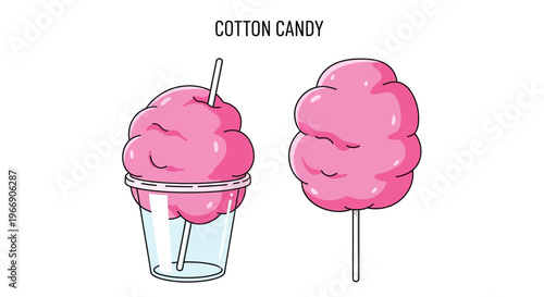 Pink cotton candy treats in a clear cup with straw and a stick sweet sugar