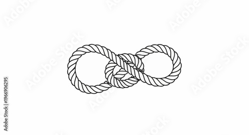 A simple black and white illustration of a twisted rope tied in an infinity knot