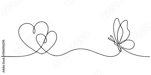 butterfly and hearts. continuous one line art of a butterfly with curved and forming a heart. vector illustration with transparent background. abstract heart sign with butterfly minimalist single. pro