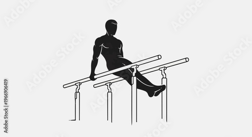 Silhouette of a male gymnast performing on parallel bars