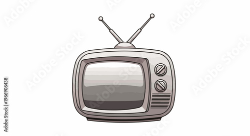 A retro television with twin antennae and a silver screen