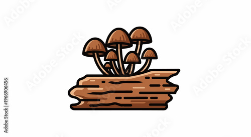 Small group of brown mushrooms growing on a textured log