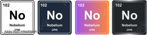 Nobelium No 102 Periodic Table Element Tile. Vector Illustration, Minimalist Design, Isolated on Background, UI Icon Style, Modern Chemistry Graphics.