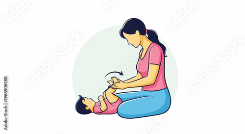 Woman performs baby massage, gentle leg movement