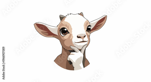 A pixelated illustration of a thoughtful goat with its chin resting on its hand