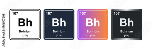 Bohrium Bh 107 Periodic Table Element Tile. Vector Illustration, Minimalist Design, Isolated on Background, UI Icon Style, Modern Chemistry Graphics.