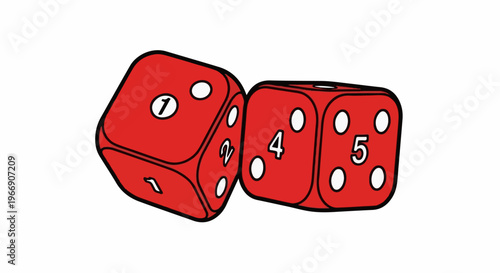 Two red dice, one showing a one, the other showing a four and a five