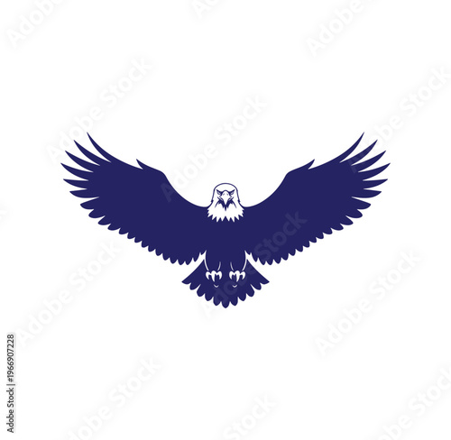 blue eagle flying with outstretched wings and white head