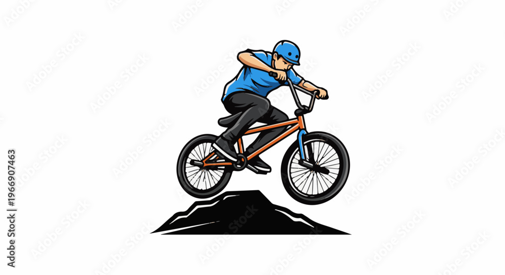Obraz premium Cartoon of a male cyclist performing a jump on a BMX bike