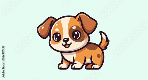 Adorable cartoon puppy with big eyes, brown and white fur