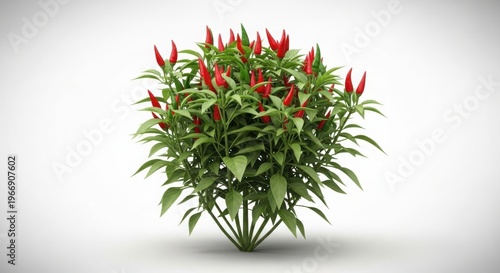 Lush potted plant with red chili peppers and dark leaves displaying vibrant greenery
